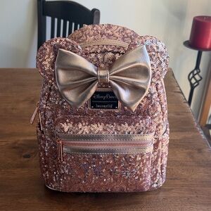 Loungefly Rose Gold Sequin Backpack with Bow
